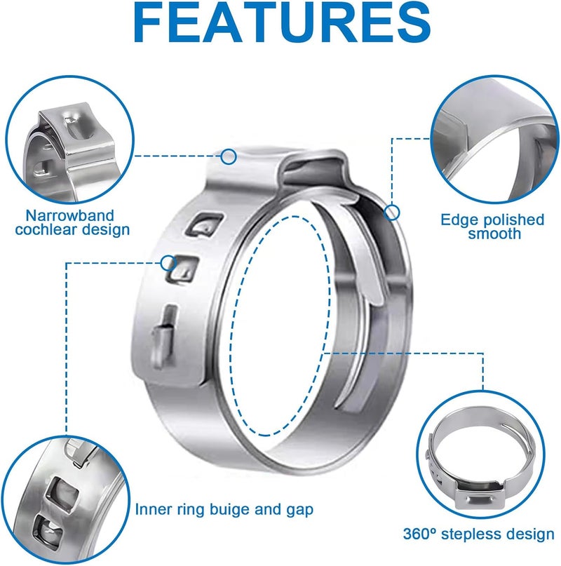 Easily 383PCS 28 Sizes Single Ear Hose Clamps, 304 Stainless Steel Ear Clamps, 5.3-33.1mm Stepless Adjustable Cinch Clamps for Automotive, Home Appliance Line and Plumbing, Double Sided Organizer - Image 4